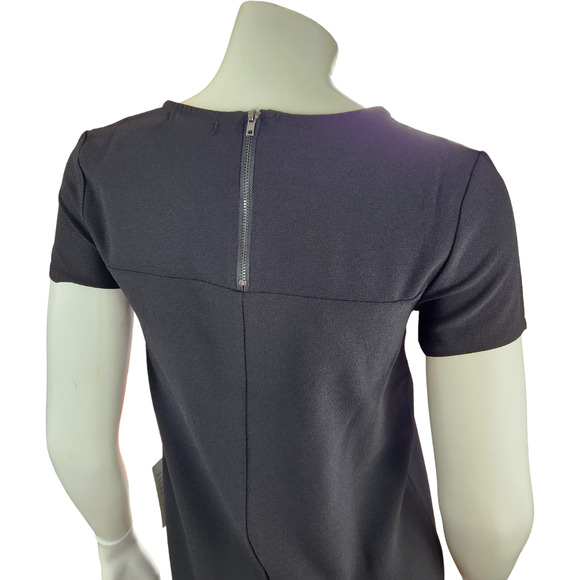 Chelsea 28 Womens XXS Black Midi Short Sleeve Shift Dress Zipper NWT Summer - Picture 7 of 15